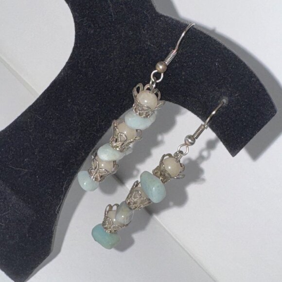 Amazonite and Jade Dangle Earrings - Picture 1 of 10
